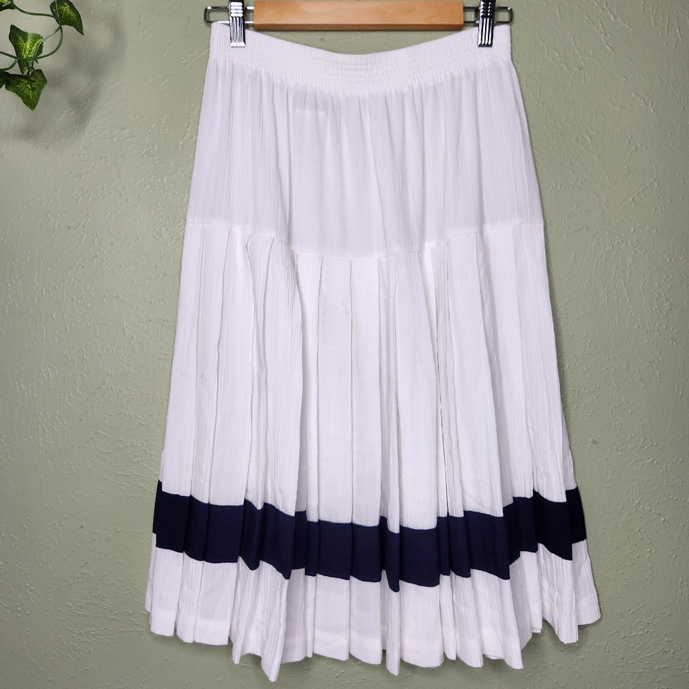 Vimtage 80s Peter Popovitch White & Navy Pleated Skirt USA Size Medium Nautical